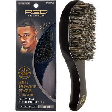 Red Premium 360 Power Wave Curved Brush x Bow Wow – Medium Bristles (BR21) - ANNS BEAUTY SUPPLY